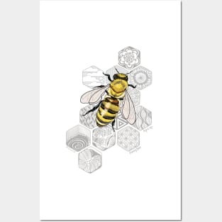 Golden Honey Bee Doodle -dark background Posters and Art